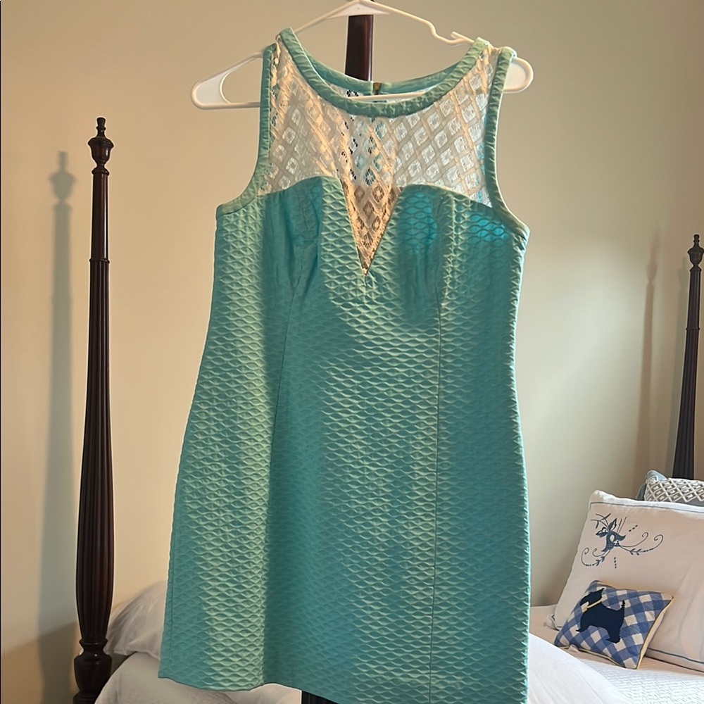 Sleeveless Teal Dress with Lace Detail